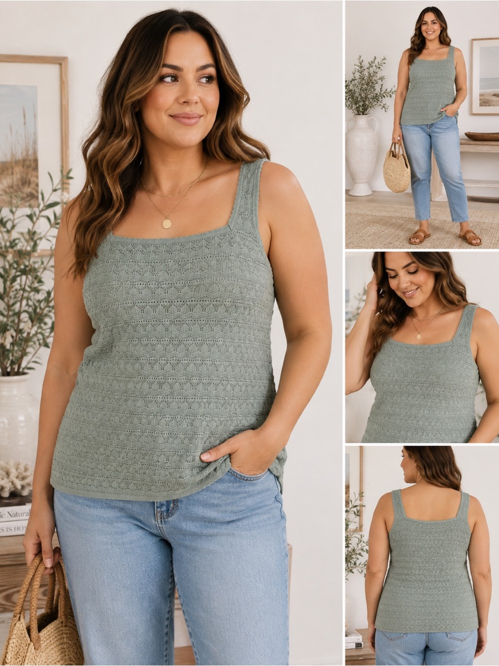 LC Lauren Conrad 2X Sage Green Knit Tank Top Textured Sleeveless Plus Size
